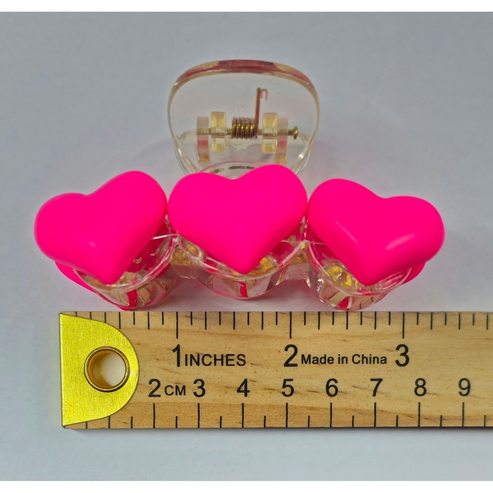 Neon Pink Heart Hair Claw Clip Clear Acrylic Y2K Valentine Accessory NEW